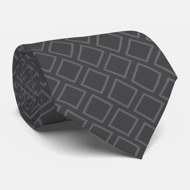 Retro Dark Squares On Dark Grey Neck Tie (Rolled)