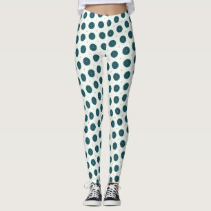 Retro Dark Teal Polka Dot Pattern - Minimalist Leggings