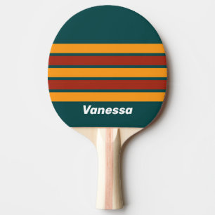 Retro Dark Teal Splash Across Striping with Name Ping Pong Paddle