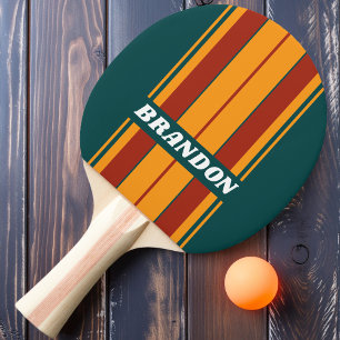 Retro Dark Teal Splash Board Stripes with Name Ping Pong Paddle
