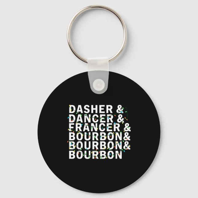 Retro Dasher Dancer Prancer Bourbon Christmas Funn Key Ring (Front)