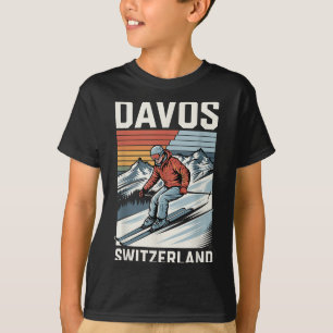 Retro Davos Switzerland Ski Resort, Alpine Skiing T-Shirt