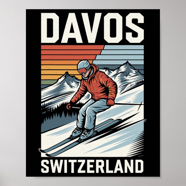 Retro Davos Switzerland Ski Resort  Poster (Front)
