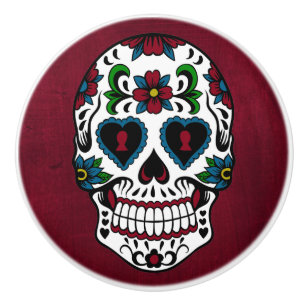 Retro Day of the Dead Sugar Skull Ceramic Knob