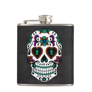 Retro Day of the Dead Sugar Skull Hip Flask