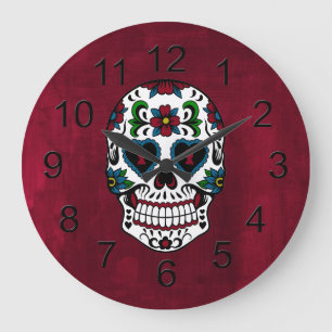 Retro Day of the Dead Sugar Skull Large Clock