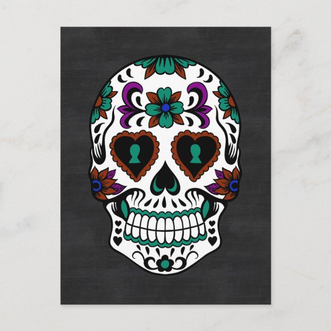 Retro Day of the Dead Sugar Skull Postcard (Front)