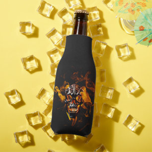 Retro Dead Burning skeleton Skull in Fire  Bottle Cooler