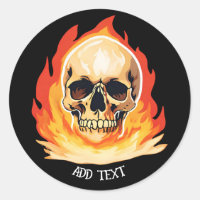 Retro Dead Burning skeleton Skull in Fire DIY Name