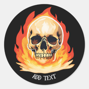 Retro Dead Burning skeleton Skull in Fire DIY Name Classic Round Sticker