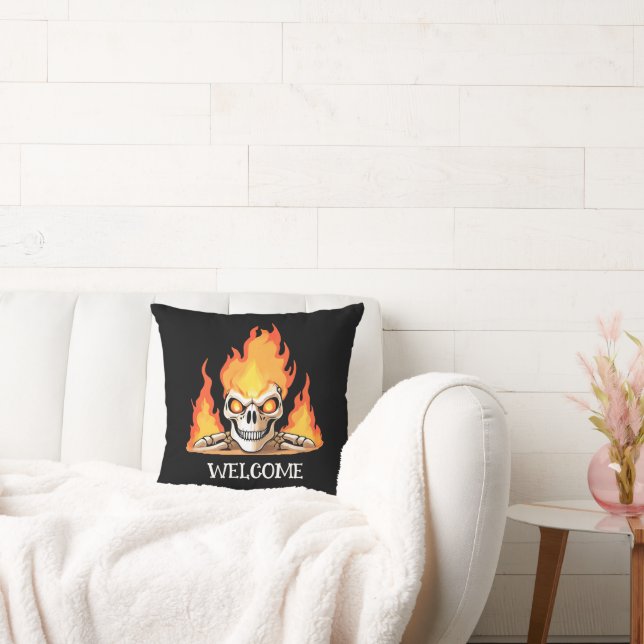 Retro Dead Burning skeleton Skull in Fire DIY Name Cushion (Couch)