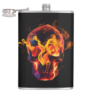  Retro Dead Burning skeleton Skull in Fire  Hip Flask