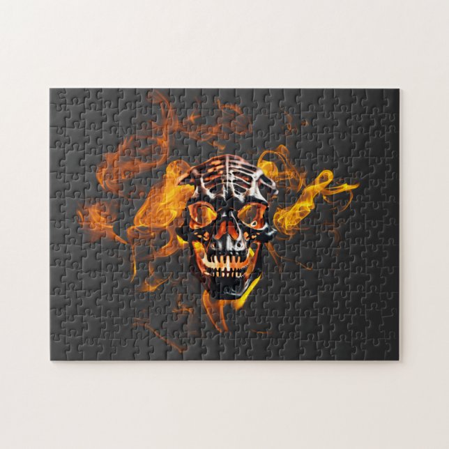 Retro Dead Burning skeleton Skull in Fire  Jigsaw Puzzle (Horizontal)