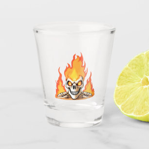 Retro Dead Burning skeleton Skull in Fire  Shot Glass