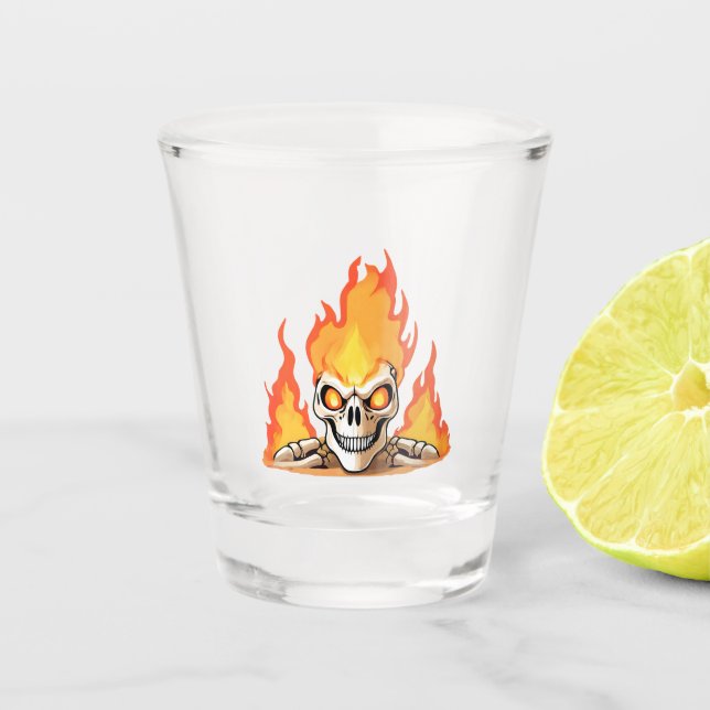 Retro Dead Burning skeleton Skull in Fire  Shot Glass (Front)