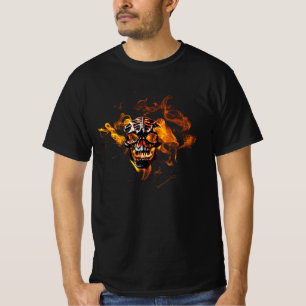 Retro Dead Burning skeleton Skull in Fire T-Shirt