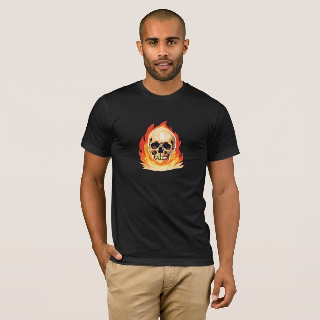 Retro Dead Burning skeleton Skull in Fire  T-Shirt (Front Full)