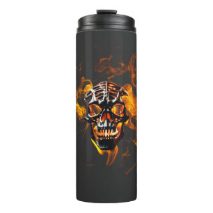 Retro Dead Burning skeleton Skull in Fire  Thermal Tumbler