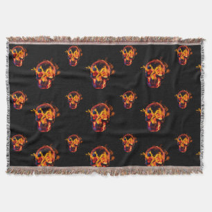 Retro Dead Burning skeleton Skull in Fire  Throw Blanket
