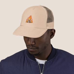 Retro Dead Burning skeleton Skull in Fire Trucker Hat