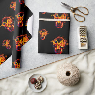  Retro Dead Burning skeleton Skull in Fire  Wrapping Paper