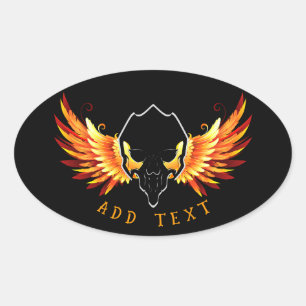 Retro Dead Burning skeleton Skull in wing Fire Oval Sticker