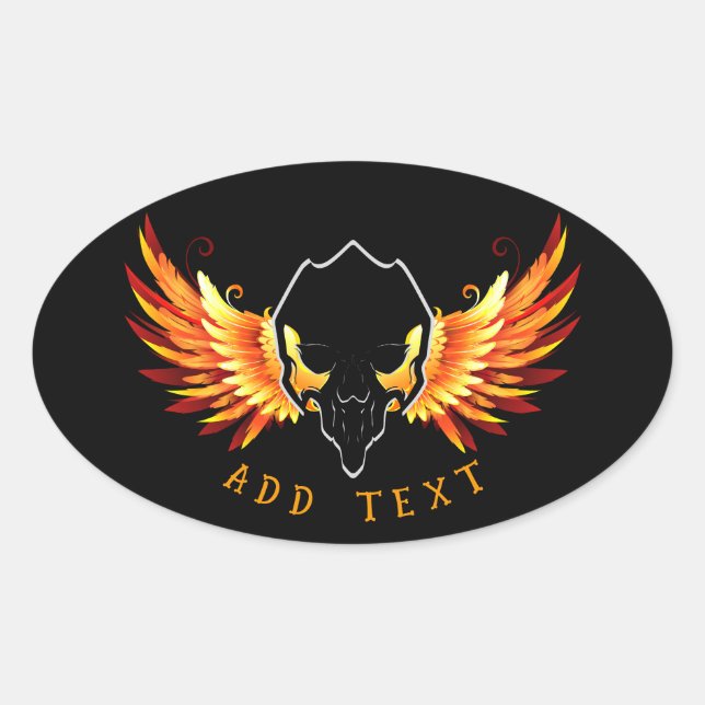  Retro Dead Burning skeleton Skull in wing Fire  Oval Sticker (Front)