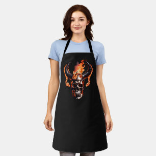  Retro Dead Burning Skull with horn in Fire  Apron