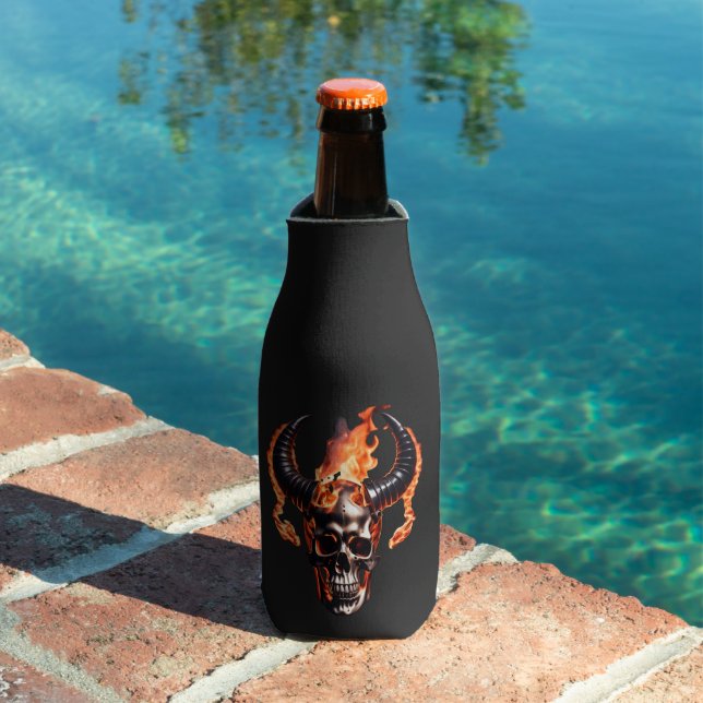  Retro Dead Burning Skull with horn in Fire  Bottle Cooler (In Situ Pool)