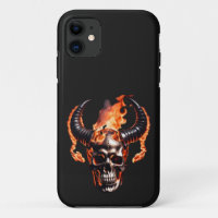 Retro Dead Burning Skull with horn in Fire