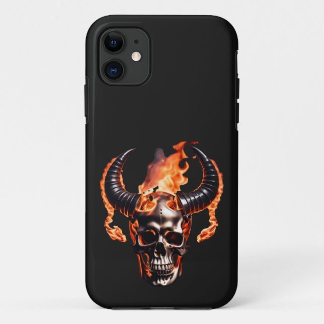  Retro Dead Burning Skull with horn in Fire  Case-Mate iPhone Case (Back)