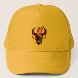  Retro Dead Burning Skull with horn in Fire  Trucker Hat