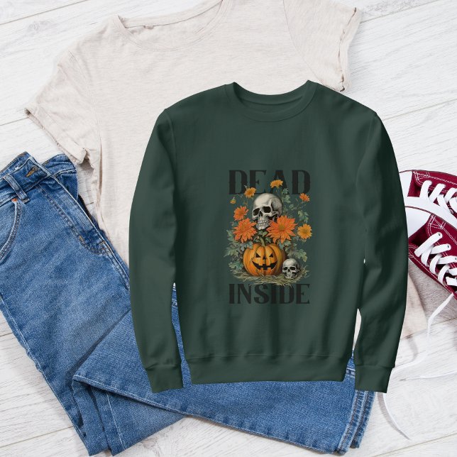 Retro Dead Inside Halloween Skull and Pumpkin  Sweatshirt (Creator Uploaded)