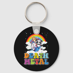 Retro Death Metal Cat Rainbow Unicorn Funny Heavy Key Ring