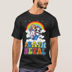 Retro Death Metal Cat Rainbow Unicorn Funny Heavy T-Shirt