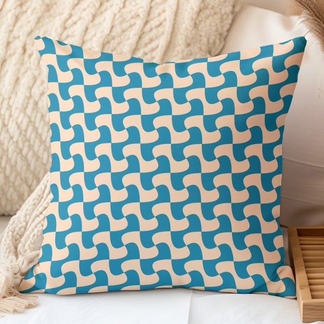 Retro Decorative Blue, Peach Geometric Pattern Cushion (Creator Uploaded)