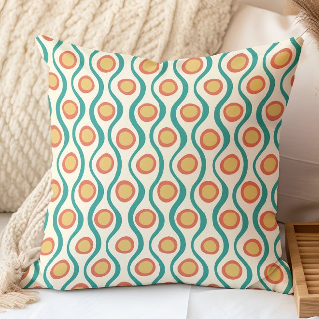 Retro Decorative Pattern Teal Orange Yellow Cushion (Creator Uploaded)