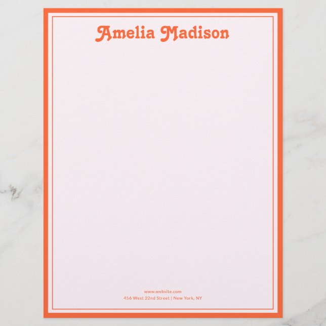 Retro Decorative Simple Pink Orange Custom Letterhead (Front)