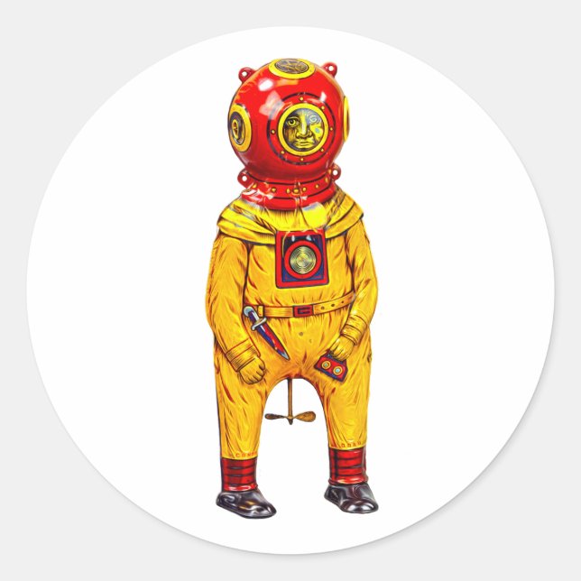 RETRO DEEP SEA DIVER CLASSIC ROUND STICKER (Front)