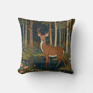 Retro deer art boho woodland forest greenery  cushion
