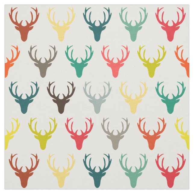 retro deer heads simple cream fabric (Swatch)