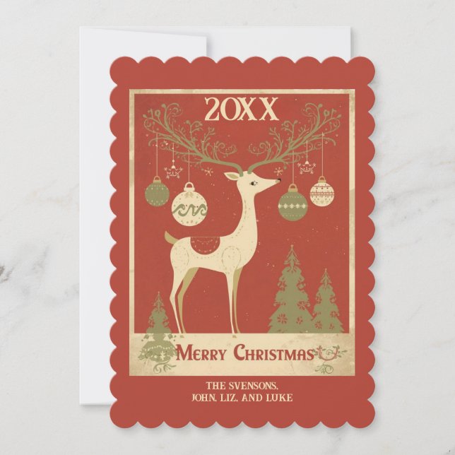 Retro Deer Scandinavian Style  Holiday Card (Front)