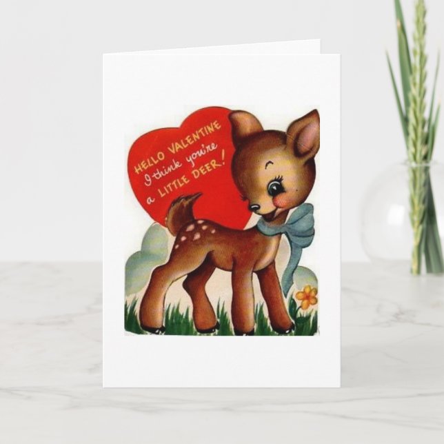 Retro Deer Valentine's Day Greeting Card (Front)