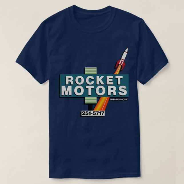 Retro Defunct Rocket Motors Auto Dealership Tulsa  T-Shirt (Design Front)