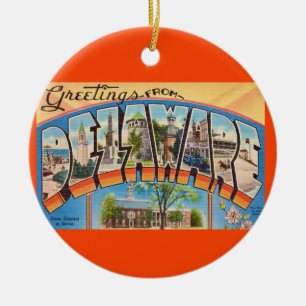 Retro Delaware Greetings Ceramic Tree Decoration