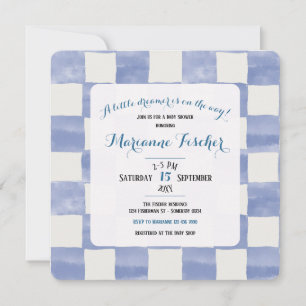 Retro Delft Blue Chequered Baby Shower Invitation