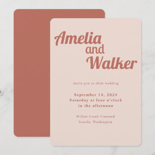 Retro Delight Blush Rose Pink Wedding Invitation