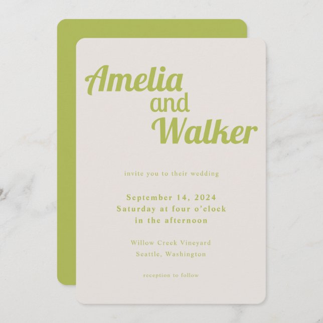 Retro Delight Chartreuse Green Wedding Invitation (Front/Back)