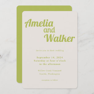 Retro Delight Chartreuse Green Wedding Invitation