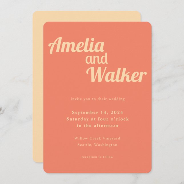 Retro Delight Peach and Apricot Wedding Invitation (Front/Back)